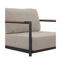 Eastport Outdoor Accent Chair With Removable Plush Fabric Cushions And Teak Accented Aluminum Frame