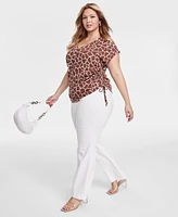 I.n.c. International Concepts Plus Animal-Print Ruched Side-Tie V-Neck Blouse, Created for Macy's