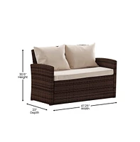 Atlas 4 Piece Patio Set Contemporary Loveseat, 2 Chair And Coffee Table With Back Pillows Seat Cushions