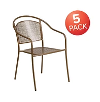 Emma+Oliver Commercial Grade 5 Pack Indoor-Outdoor Steel Patio Arm Chair With Round Back