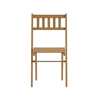 Merrick Lane Stora Set Of 2 Solid Acacia Wood Armless Folding Patio Bistro Chairs With Slatted Backs And Seats
