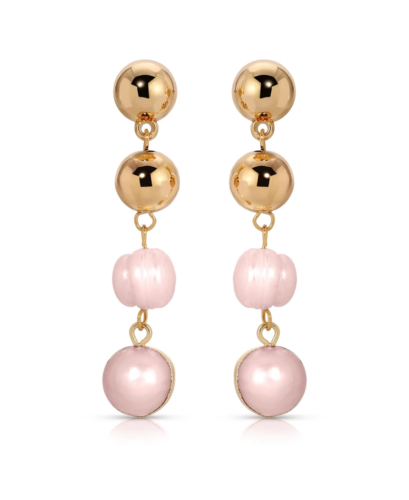 Ettika Pink Freshwater Pearl Gold Drop Earrings