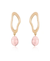 Ettika Open Circle 18k Gold Plated and Pink Freshwater Pearl Dangle Earrings