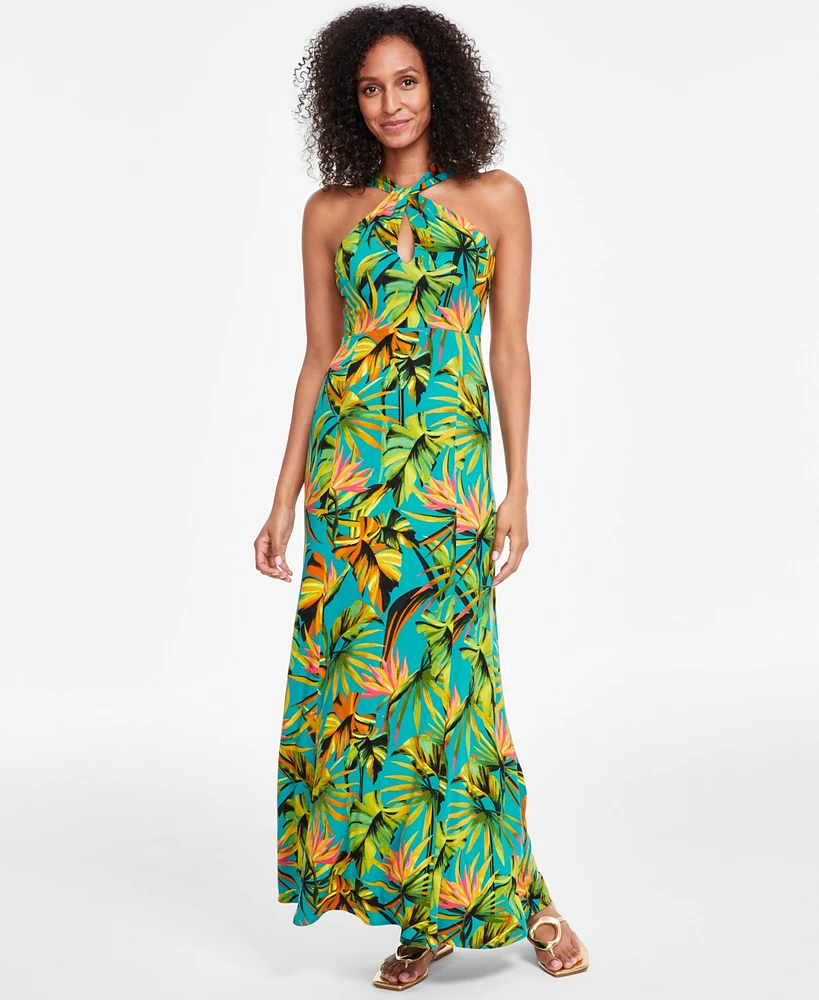 I.n.c. International Concepts Women's Printed Keyhole-Neck Maxi Dress, Created for Macy's