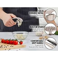 Zulay Kitchen Garlic Press and Peeler Set With Peeler & Brush - Rust Proof & Dishwasher Safe Professional Garlic Mincer Tool