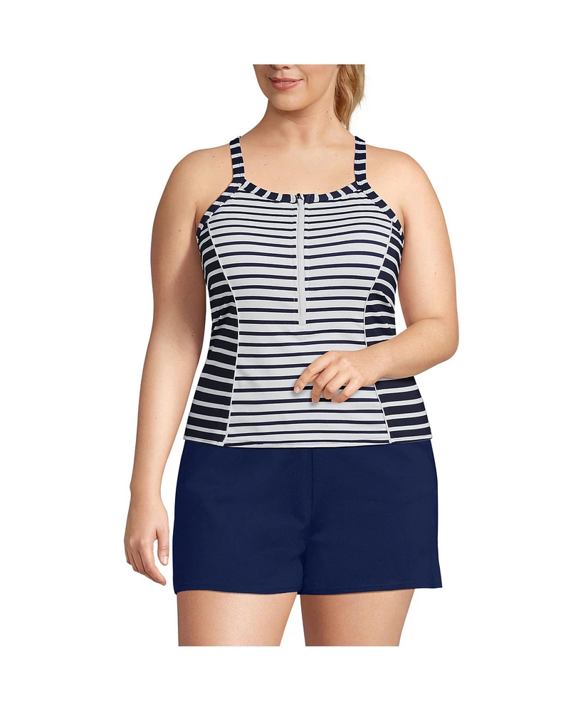 Lands' End Plus Chlorine Resistant High Neck Zip Front Racerback Tankini Swimsuit Top