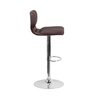 Set Of Two Swivel Bar Stools With Vertical Stitched Back And Adjustable Chrome Base Footrest