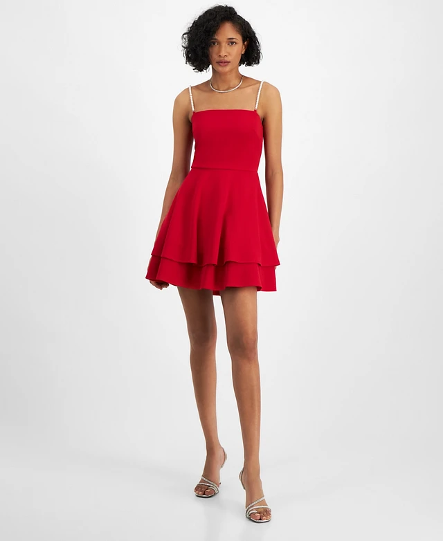 City Studios Juniors' Imitation Pearl-Strap Double-Layer Fit & Flare Dress | Westland Mall City Studios Juniors' Imitation Pearl-Strap Double-Layer Fit & Flare Dress | Westland Mall