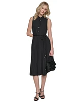 Karl Lagerfeld Paris Women's Belted Pleated Midi Dress