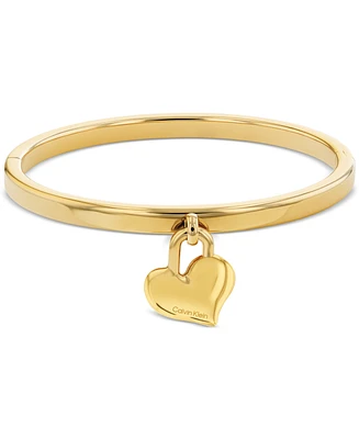Calvin Klein Stainless Steel Logo Heart Charm Bangle Bracelet