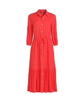 Lands' End Women's Rayon Shirred Midi Shirt Dress