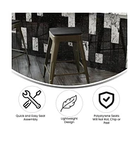 Cory Set Of Four Backless Metal Stools With All-Weather Poly Resin Seats For Indoor Use Only