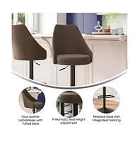 Mischa Set Of Two Adjustable Height Dining Stools With Tufted Upholstered Seats And Pedestal Base With Footring