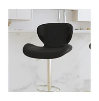 Merrick Lane Quincy Adjustable Height Barstool Contemporary Bar Stool With Curved Back And Metal Base Footrest