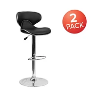 2 Pack Contemporary Cozy Mid-Back Vinyl Adjustable Height Barstool With Chrome Base
