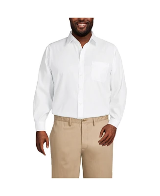 Lands' End Big & Tall Traditional Fit Solid No Iron Supima Pinpoint Straight Collar Dress Shirt