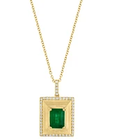 Effy Emerald (1-3/8 ct. t.w.) & Diamond (1/5 ct. t.w.) Pyramid Inspired 18" Pendant Necklace in 14k Gold