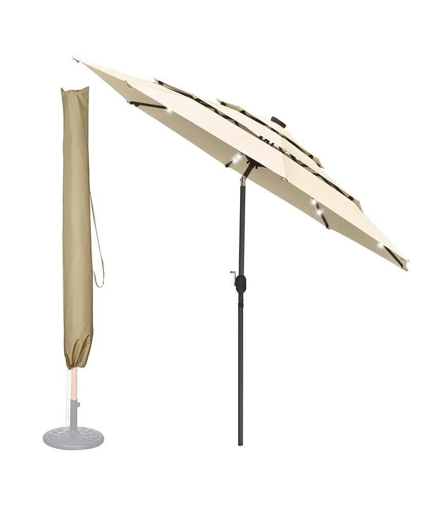 Yescom 11 Ft 3 Tier Patio Umbrella with Protective Cover Solar Led Crank & Tilt Home