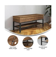 Green River Rustic Farmhouse Entryway Bench With Bottom Storage Shelf