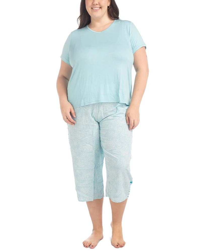 Muk Luks Plus 2-Pc. Coastal Life Cropped Pajamas Set