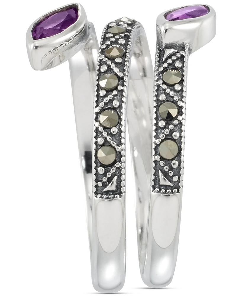 Amethyst (5/8 ct. t.w.) & Marcasite (1/4 ct. t.w.) Coil Ring in Sterling Silver