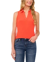 CeCe Women's Sleeveless Polo-Collar Solid-Knit Top