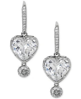 Eliot Danori Silver-Tone Cubic Zirconia Heart Drop Earrings, Created for Macy's
