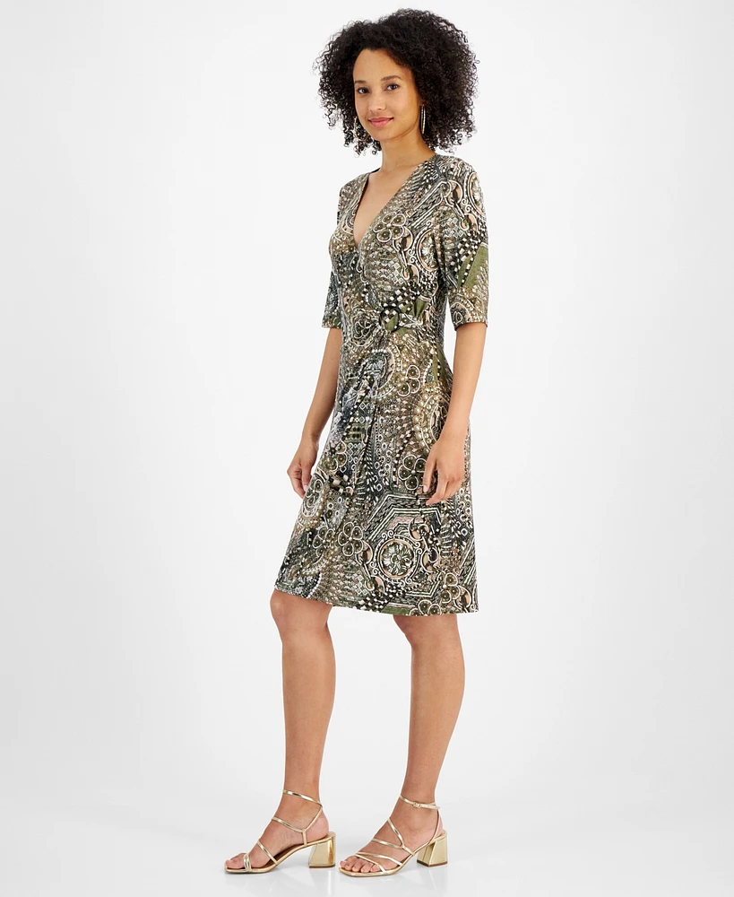 Connected Women's Printed Faux-Wrap Dress