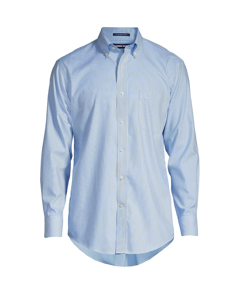 Lands' End Men's Big and Tall Traditional Fit Pattern No Iron Supima Pinpoint Buttondown Collar Dress Shirt