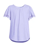 Lands' End Girls Flutter Eyelet Sleeve Top