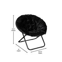 Emma+Oliver Ersa Oversize Folding Saucer Chair With Cozy Faux Fur Cushion And Metal Frame For Dorms, Bedrooms, Apartments More