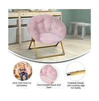 Io Kid'S Folding Saucer Chair With Cozy Faux Fur Upholstery And Metal Frame For Playroom, Bedrooms, Nursery More