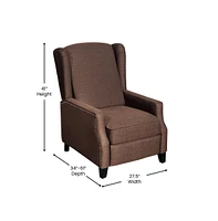 Leeds Fabric Upholstered Easy Push Back Recliner - Classic Wingback Design With Nail head Accent Trim And Footrest