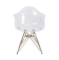 Transparent Side Chair With Arms And Gold Base