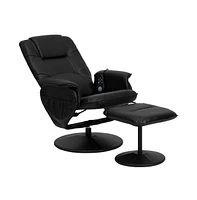 Massaging Multi-Position Recliner With Deep Side Pockets And Ottoman With Wrapped Base