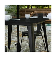 Merrick Lane Dryden Indoor/Outdoor Dining Table With Umbrella Hole, 36" Square All Weather Poly Resin Top And Steel Base