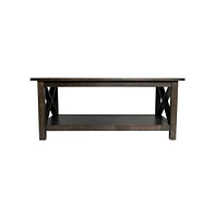 Matty Rustic Coffee Table With Lower Shelf, Farmhouse Style Solid Wood Accent