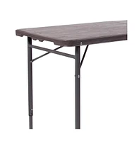 4-Foot Height Adjustable Bi-Fold Dark Gray Plastic Folding Table With Handle