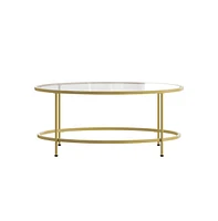 Newbury Glass Coffee Table With Round Matte Frame And Vertical Legs