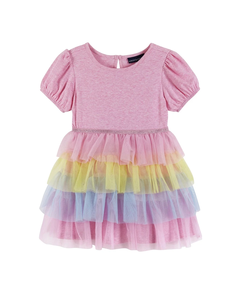 Andy & Evan Toddler Girls Toddler/Child Pink Puff Sleeve Dress w/Multi Mesh Tiers