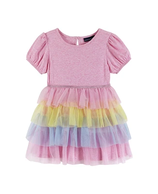 Andy & Evan Toddler Girls / Pink Puff Sleeve Dress w/Multi Mesh Tiers