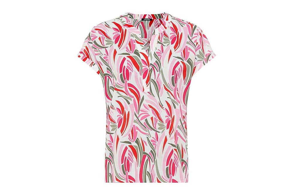 Olsen Women's 100% Cotton Short Sleeve Printed Tunic Blouse