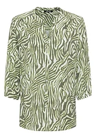 Olsen Women's Cotton Viscose 3/4 Sleeve Zebra Print Tunic Shirt