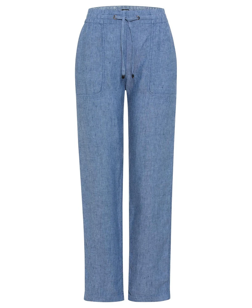 Olsen Women's Lisa Fit Straight Leg 100% Linen Drawstring Pant