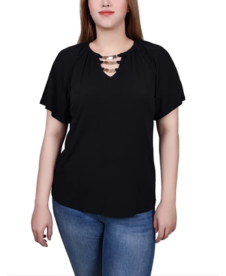 Ny Collection Raglan Sleeve Top with Chain Details