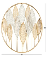 Rosemary Lane Gold Metal Leaf Metallic Wall Decor with Circular Frame and Silver Accents, 26" x 2" x 26"