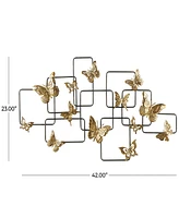 Rosemary Lane Gold Metal Butterfly Wall Decor with Black Open Rectangles, 42" x 2" x 23"