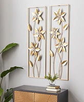 Rosemary Lane Gold Metal Floral Wall Decor with Gold Frame Set of 2 12"W, 36"H