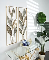 Rosemary Lane Gold Metal Metallic Cutout Leaf Wall Decor with Silver Accents Set of 2 14"W, 36"H