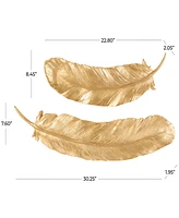 Rosemary Lane Gold Resin Bird Feather Wall Decor, Set of 2 30", 23"W